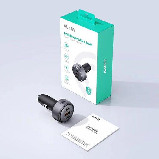 Aukey Pathfinder Mix 3 car charger retail packaging 66W