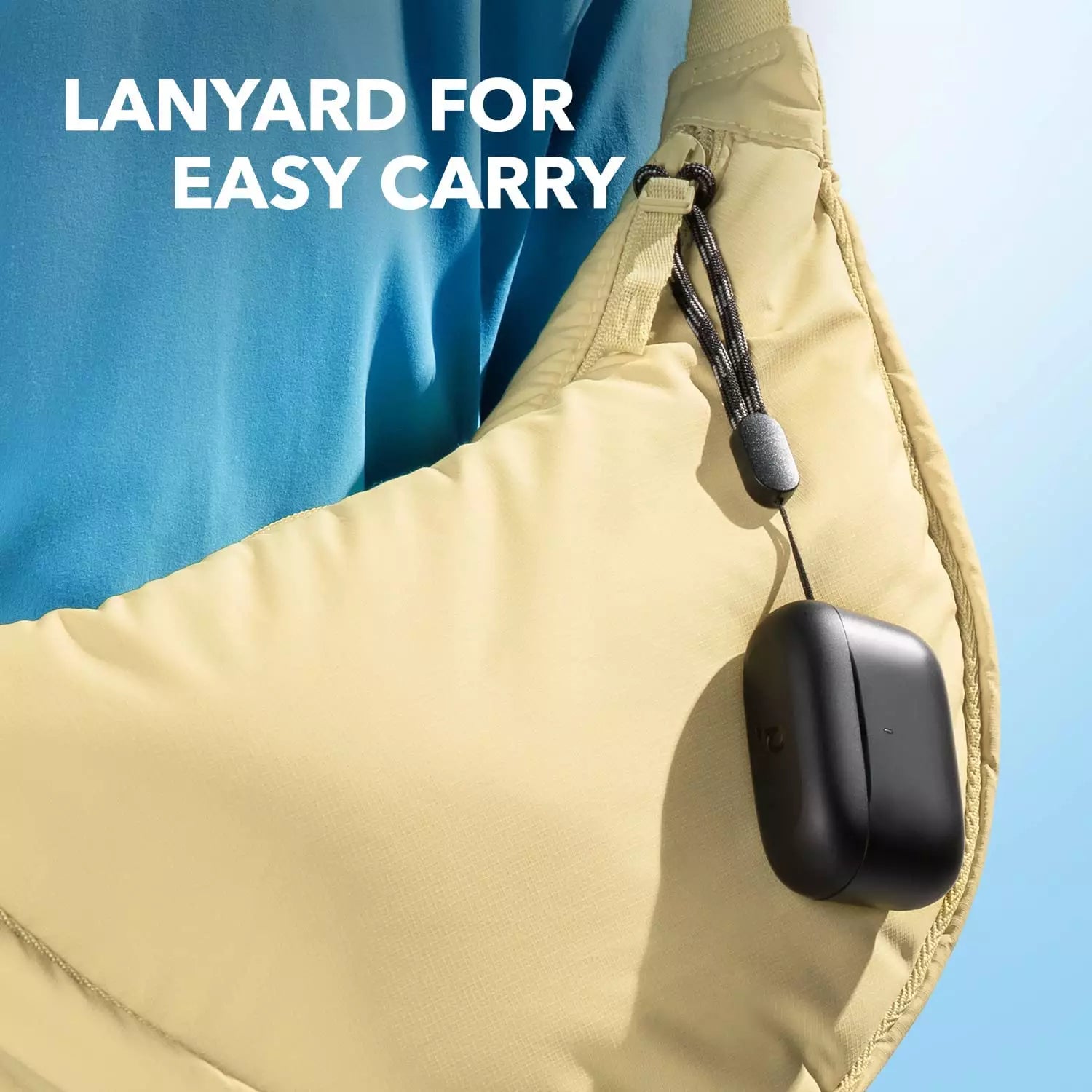 A20i earbuds with lanyard for easy carry on backpack