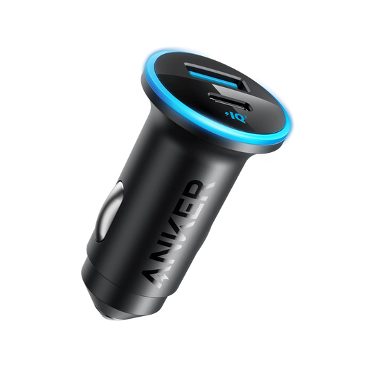 Anker 52.5W dual-port high speed car charger with USB-C and USB-A ports.