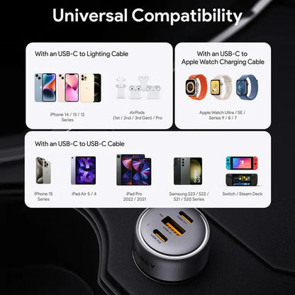 Aukey 66W car charger compatible with smartphones tablets laptops