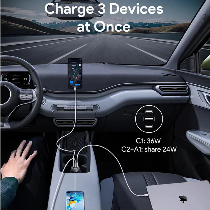 Aukey Pathfinder Mix 3 car charger 3-port design simultaneous charging