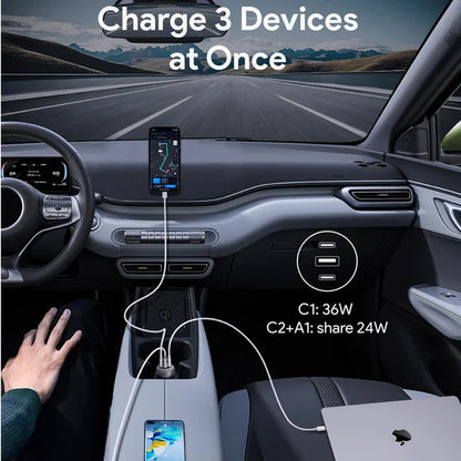 Aukey Pathfinder Mix 3 car charger 3-port design simultaneous charging