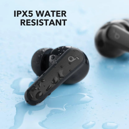IPX5 water-resistant earbuds near water splash