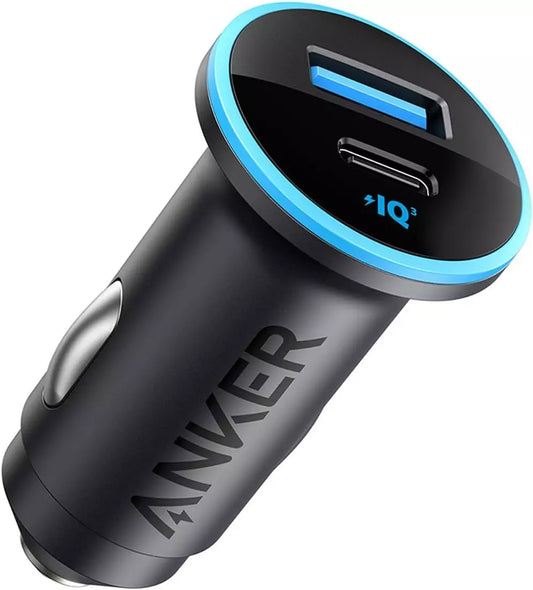 Anker 52.5W dual-port high speed car charger with USB-C and USB-A ports.