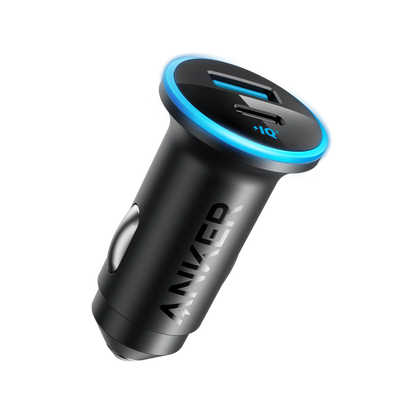Anker 52.5W dual-port high speed car charger with USB-C and USB-A ports.