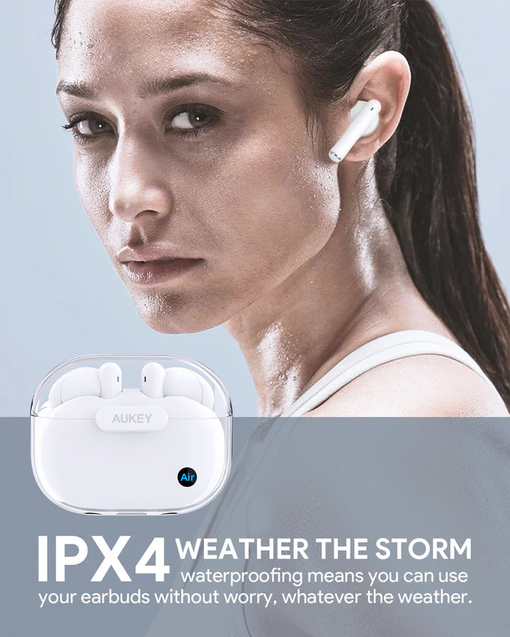 Aukey Move Air EP-M2 white earbuds IPX4 water resistant