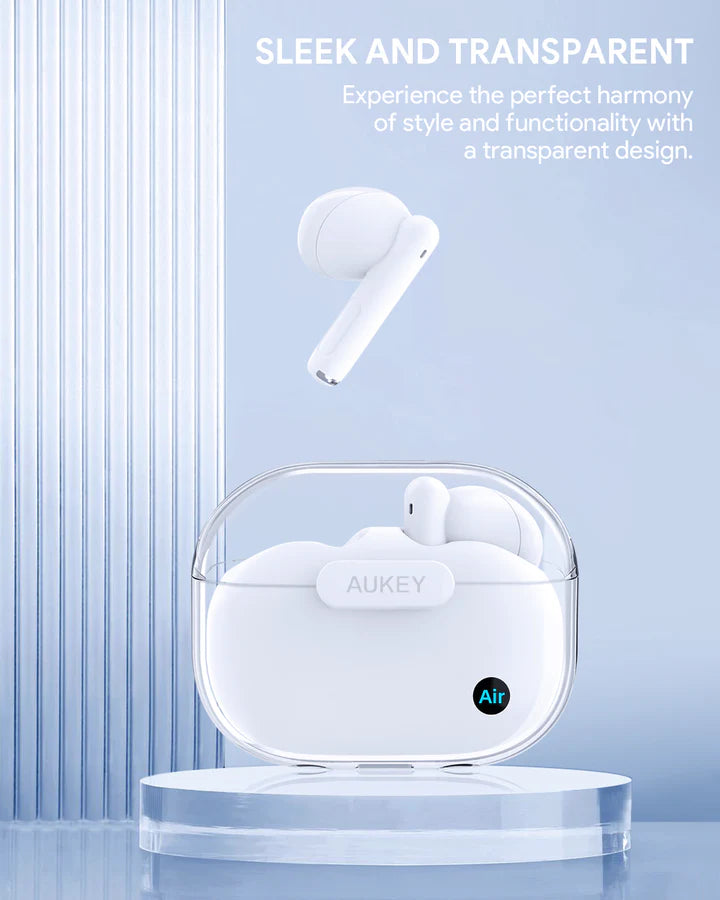 Aukey EP-M2 white earbuds sleek compact case design