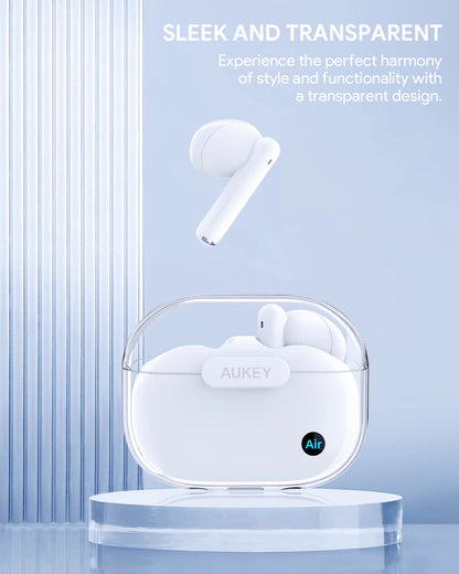 Aukey EP-M2 white earbuds sleek compact case design