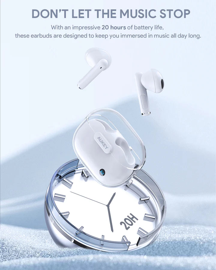 Aukey Move Air TWS Earbuds (EP-M2) – Bluetooth 5.1, 20H Battery, Black & White