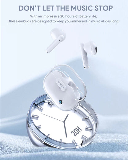 Aukey Move Air TWS Earbuds (EP-M2) – Bluetooth 5.1, 20H Battery, Black & White