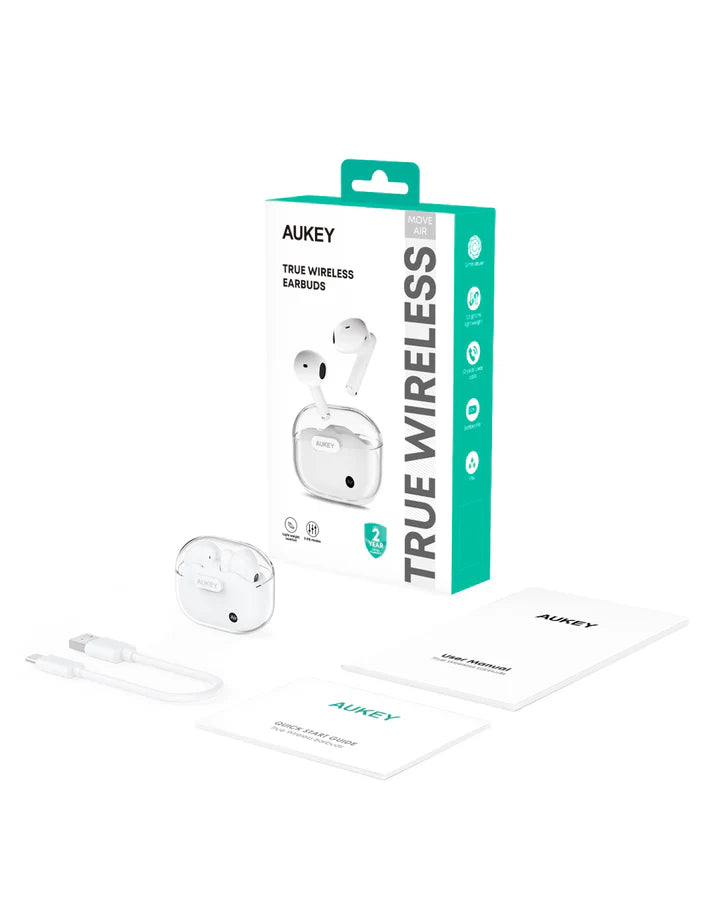 Aukey Move Air EP-M2 wireless earbuds retail packaging white